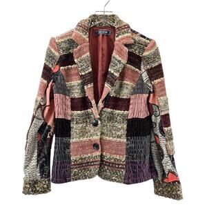 Lulu H Patchwork Jacket Blazer Womens Medium Mixed Media Bohemian Y2K Boho Pink